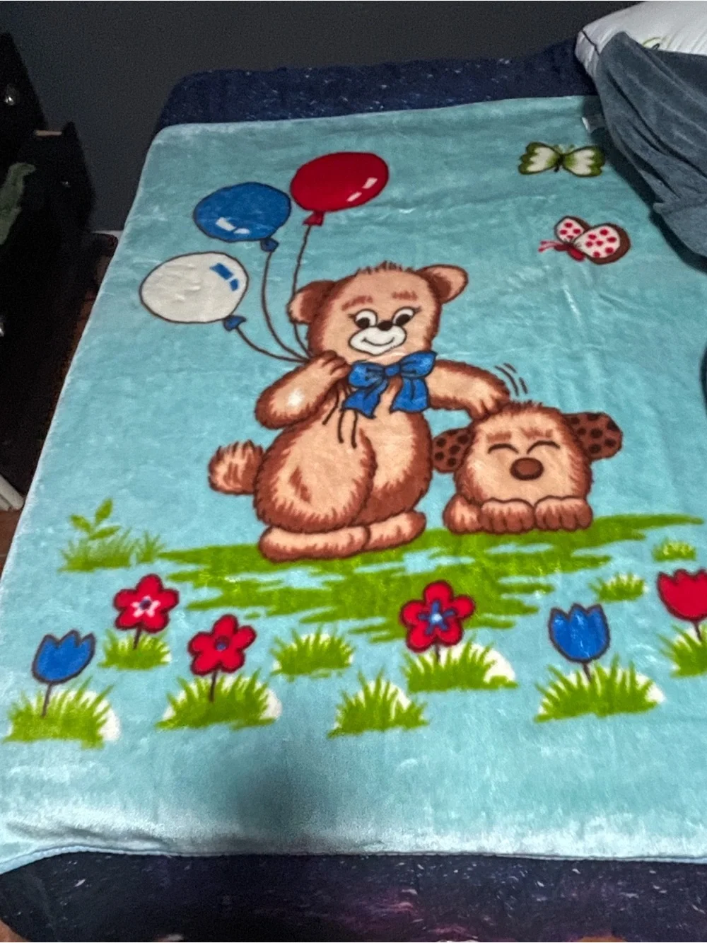 Vintage Plush Korean Mink Style Baby Blanket - Teddy Bear, Puppy, Balloon etc.